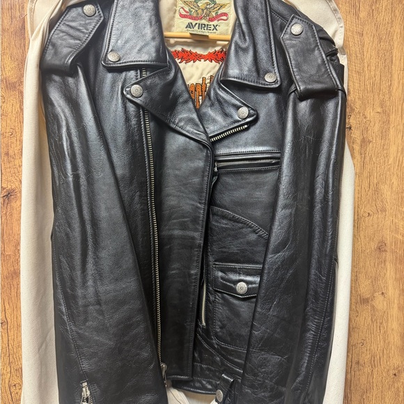 Avirex Classic Black Leather Biker Jacket